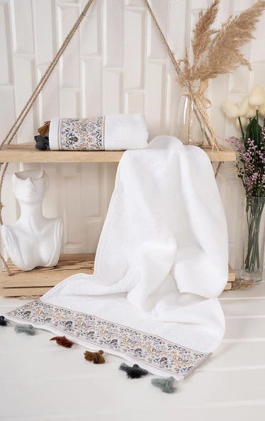 %100 Pamuk İkili 40x70 Cm Nakışlı Desenli El&Yüz Havlu/Havlu Seti - 3