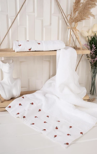 %100 Pamuk İkili 40x70 Cm Nakışlı Desenli El&Yüz Havlu/Havlu Seti - 9