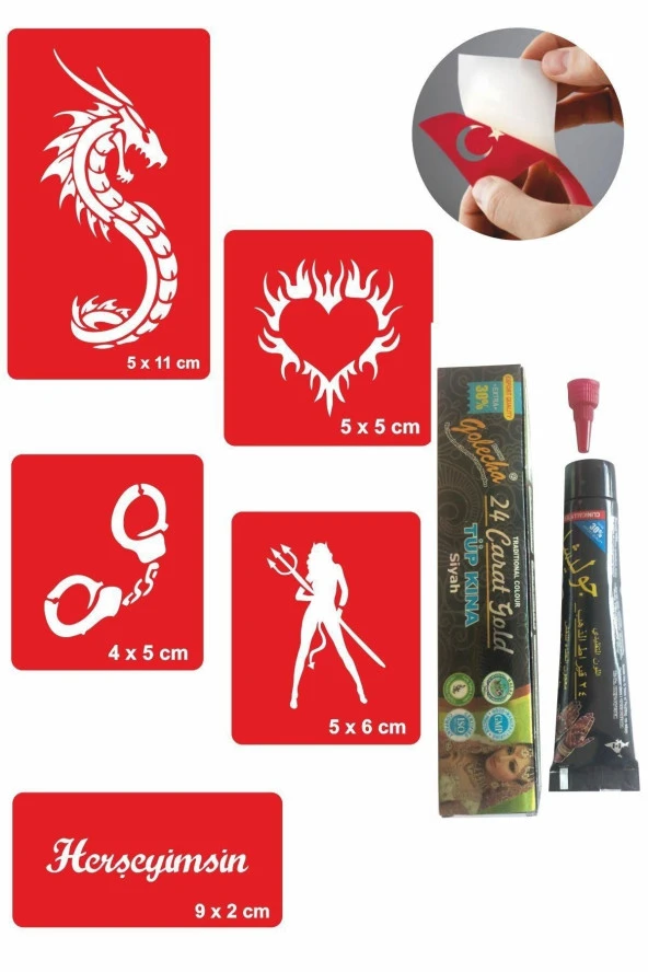 Kelepçe ve Kalp Desenleri Hint Kınası Ile Geçici Dövme Yapma Seti