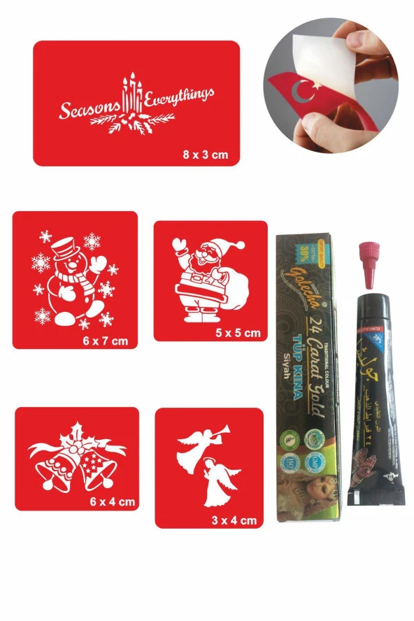 Noel Baba Yılbaşı Hint Kınası ile Geçici Dövme Yapma Seti