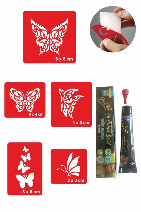 Kelebekler Hint Kınası ile Geçici Dövme Yapma Seti