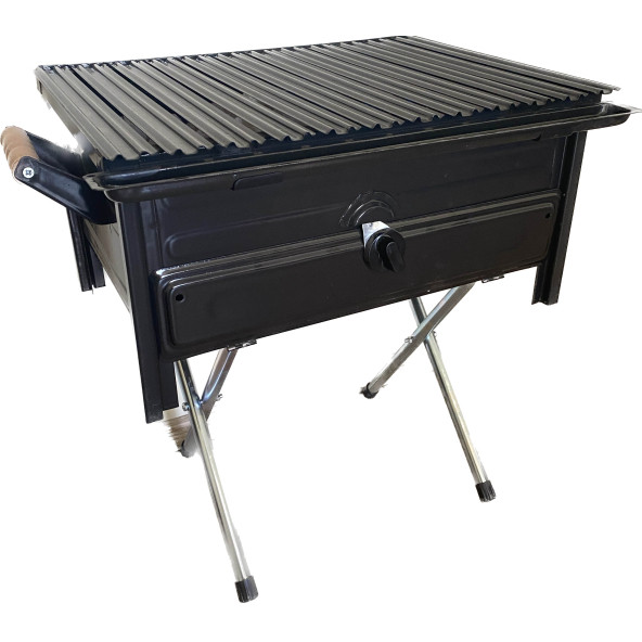 Tüplü Mangal, Özel Lav Taşlı, Fırınlı, Siyah Emaye Kaplı, Katlanır Ayaklı Tüplü Mangal