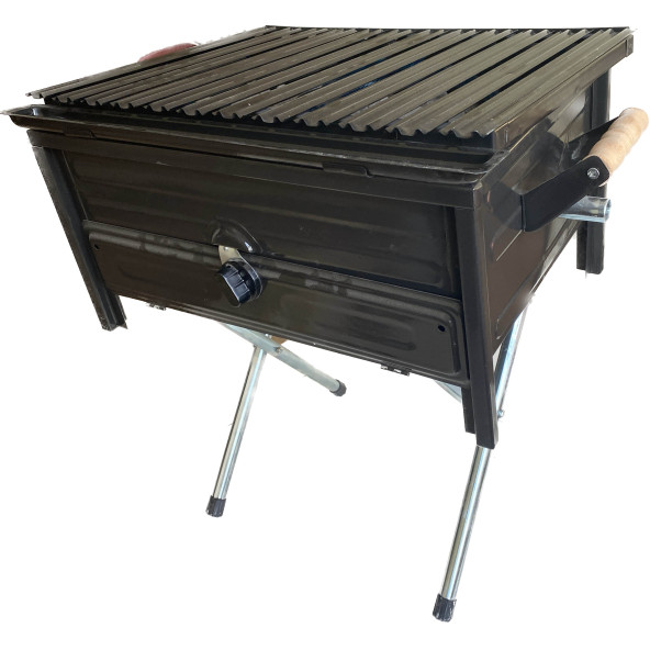 Tüplü Mangal, Özel Lav Taşlı, Fırınlı, Siyah Emaye Kaplı, Katlanır Ayaklı Tüplü Mangal - 2