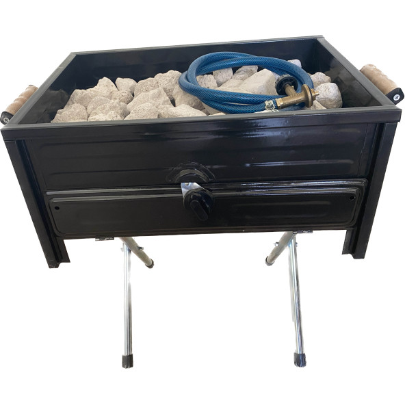 Tüplü Mangal, Özel Lav Taşlı, Fırınlı, Siyah Emaye Kaplı, Katlanır Ayaklı Tüplü Mangal - 3