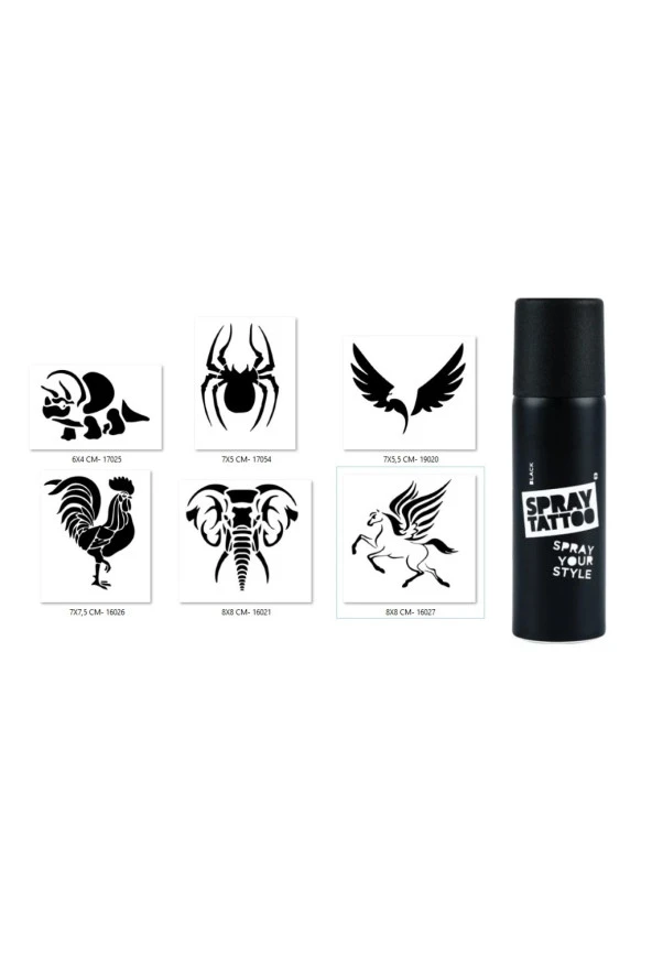 Dinazor Horoz Spray Tattoo Geçici Sprey Dövme Seti