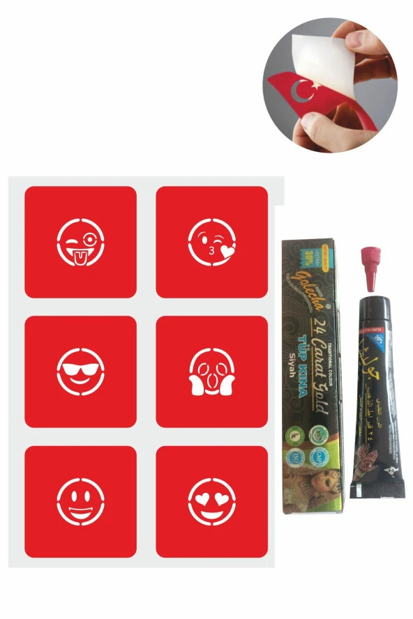 Sevimli Emojiler Hint Kınası ile Geçici Dövme Yapma Seti