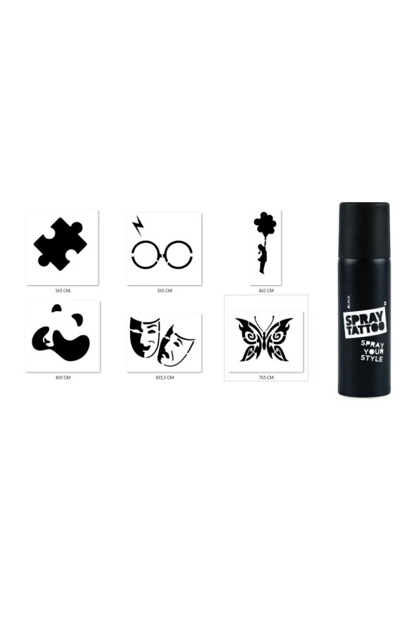 Puzzle Panda Spray Tattoo Geçici Siyah Sprey Dövme Seti