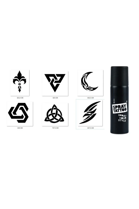 Tribal Modeller Spray Tattoo Geçici Siyah Sprey Dövme Seti