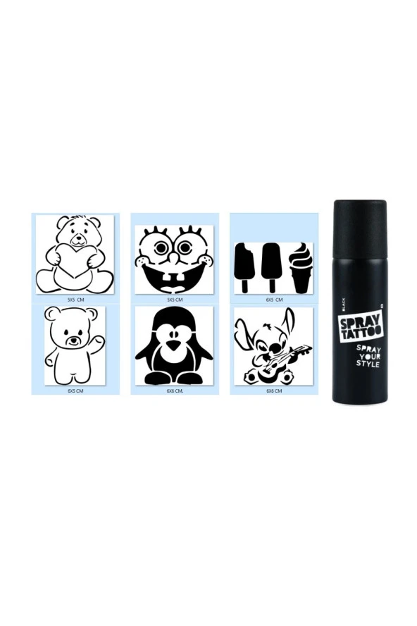 Çocuk Modelleri Spray Tattoo Geçici Dövme Yapma Seti Siyah Sprey Dövme