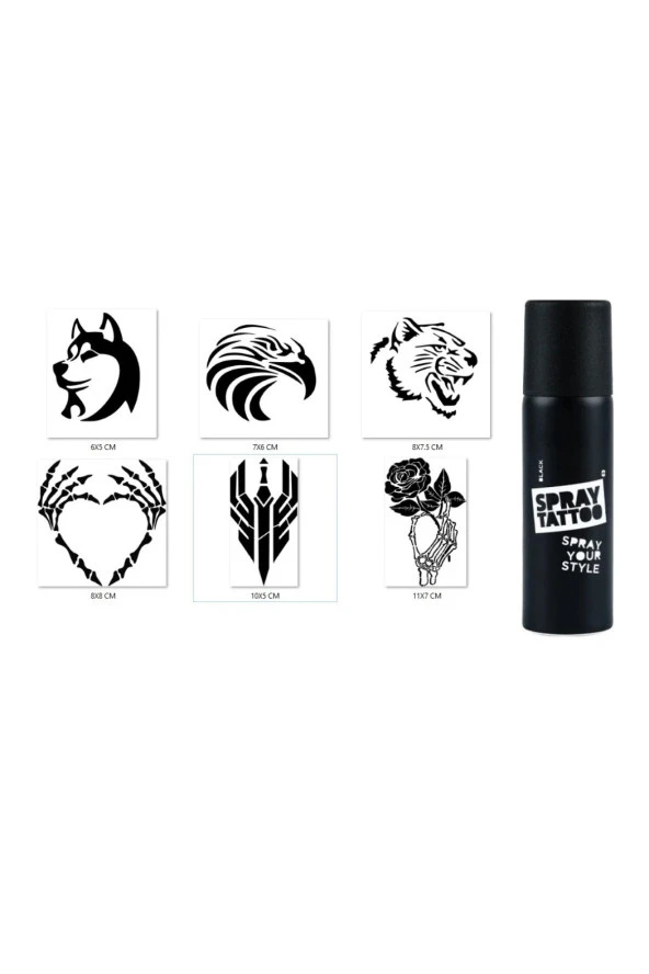 Hırçın Modeller Spray Tattoo Geçici Dövme Yapma Seti Siyah Sprey Dövme