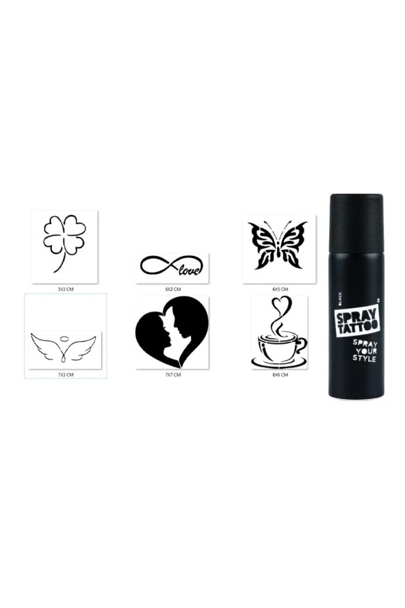Sevgi Modelleri Spray Tattoo Geçici Dövme Yapma Seti Siyah Sprey Dövme