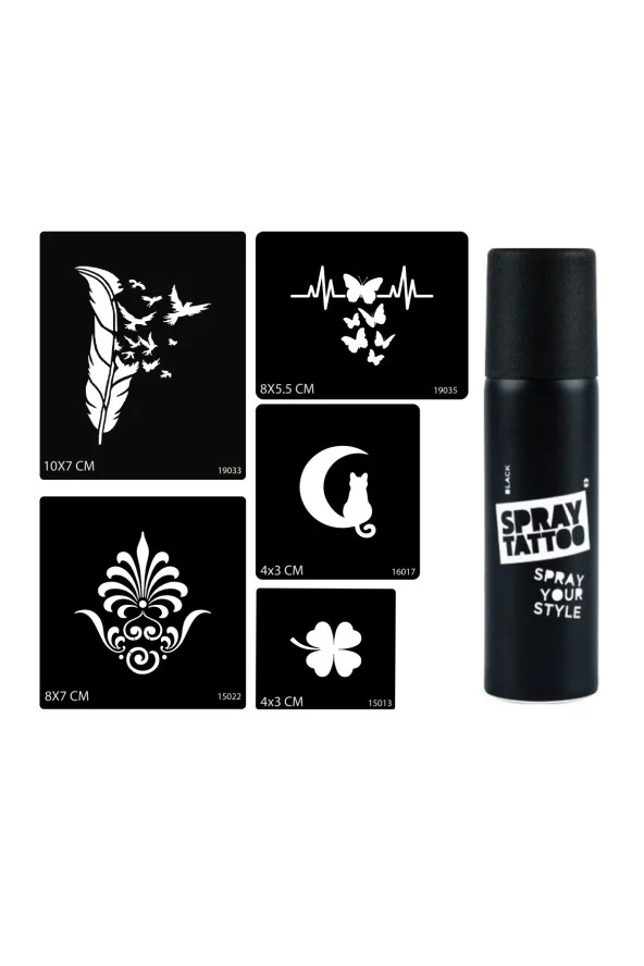 Tüy ve Kelebek Spray Tattoo Geçici Sprey Dövme Seti