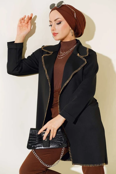 Kenar İşlemeli Kap Siyah ürün görseli 1