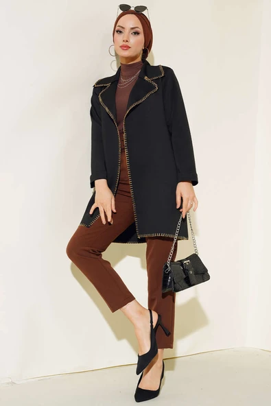 Kenar İşlemeli Kap Siyah - Resim 2