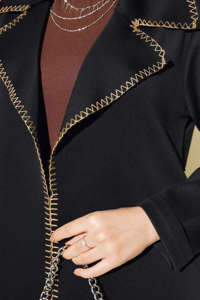 Kenar İşlemeli Kap Siyah - Resim 4