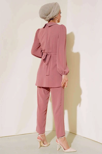 Yakası Taş Detaylı İkili Takım Pudra - Resim 3