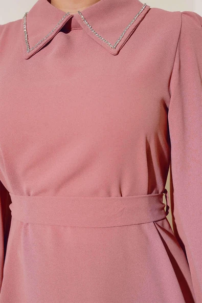 Yakası Taş Detaylı İkili Takım Pudra - Resim 4