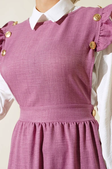 Omuz Fırfırlı İkili Takım Elbise Gül Kurusu - Resim 4