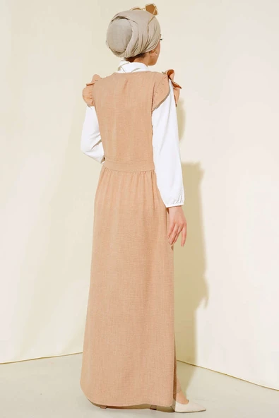 Omuz Fırfırlı İkili Takım Elbise Bej - Resim 3