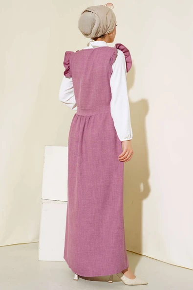 Omuz Fırfırlı İkili Takım Elbise Gül Kurusu - Resim 3