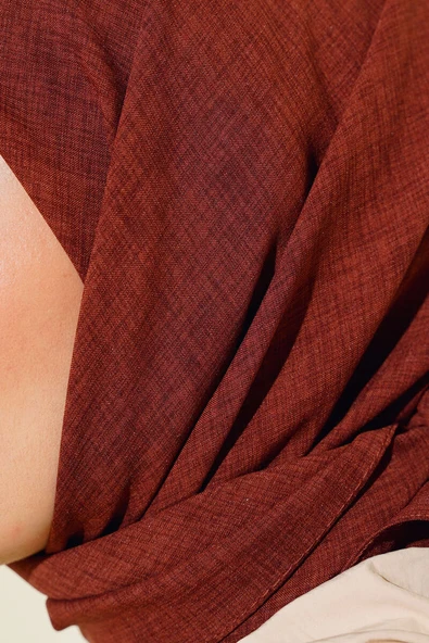 Taşlanmış Keten Eşarp Kiremit -2 - Resim 4