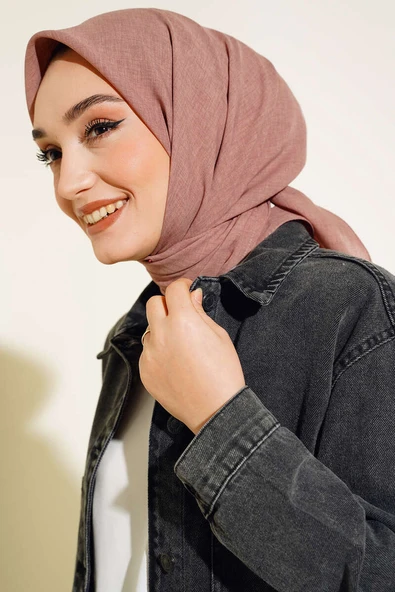 Taşlanmış Keten Eşarp Pudra -32 - 2