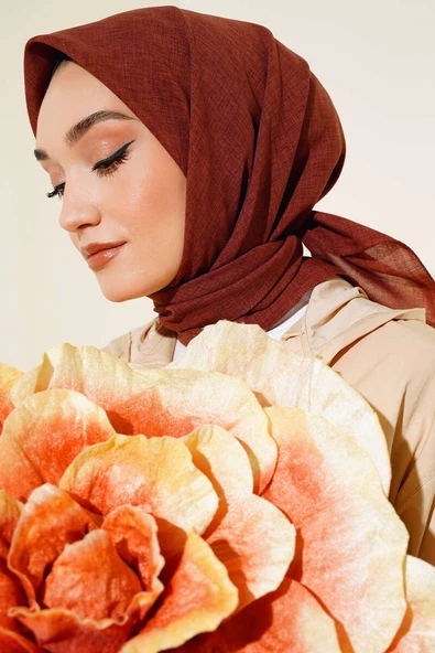 Taşlanmış Keten Eşarp Kiremit -2