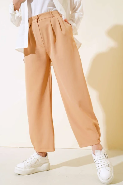 Kemeri Biritli Çizgili Pantolon Latte - Resim 2