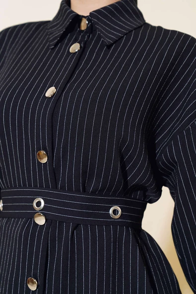 Kemerli Kuş Gözü Çizgili Takım Siyah - Resim 4