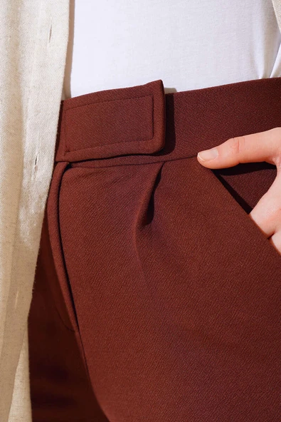 Cırtcırtlı Tek Pile Pantolon Kahve - Resim 4