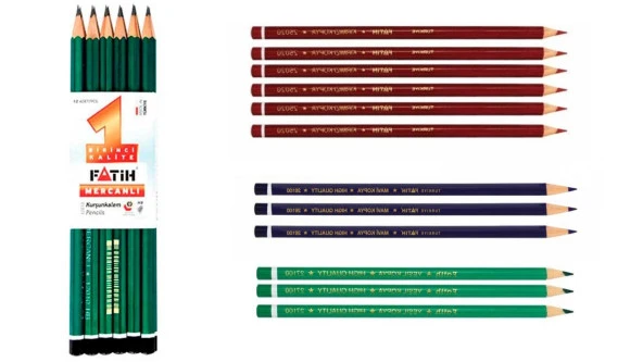 Fatih Kurşun Kalem Seti (12 Adet Mercanlı-6 Adet Kırmızı-3 Adet Yeşil-3 Adet Mavi )