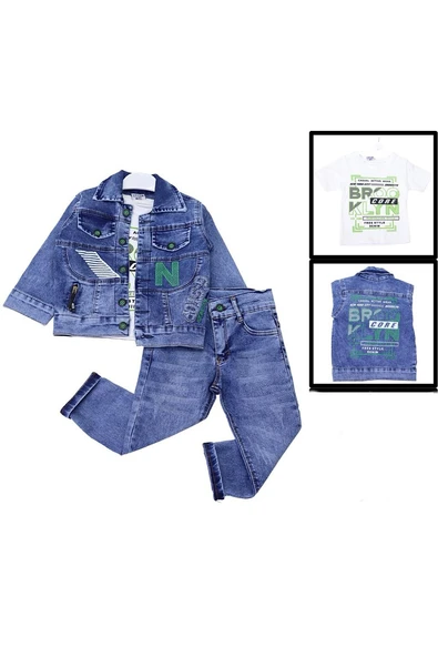 Life For Moda Erkek Çocuk Nakışlı Kot Ceketli Takım - 2