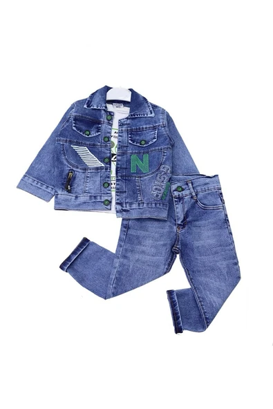 Life For Moda Erkek Çocuk Nakışlı Kot Ceketli Takım