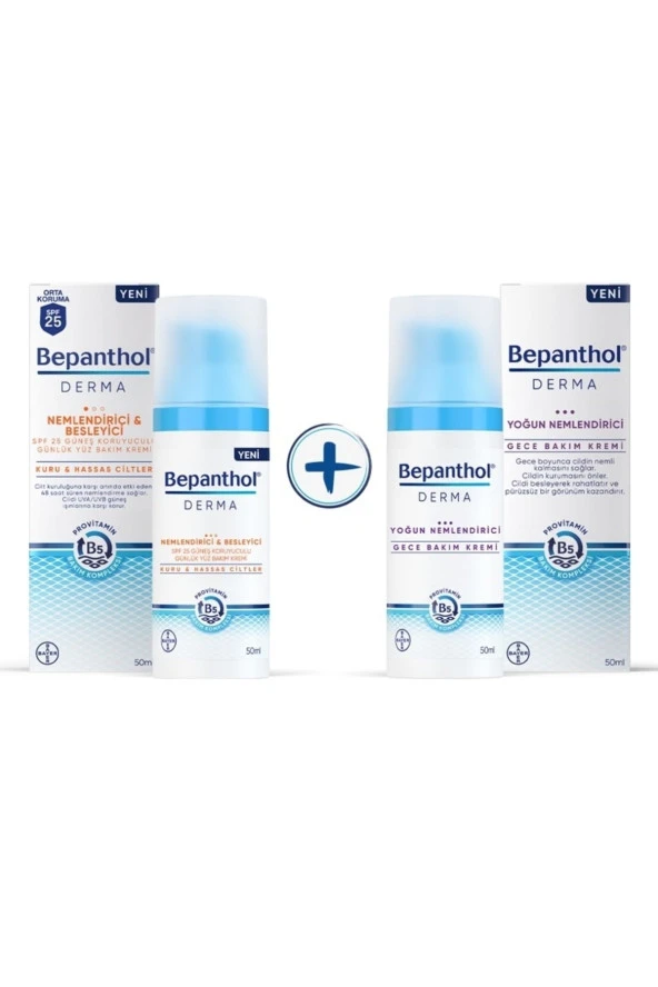 Bepanthol Derma Nemlendirici & Besleyici Spf 25 Yüz Kremi 50ml + Yoğun Nemlendirici Gece Kremi 50ml (Toplam 2 Adet)