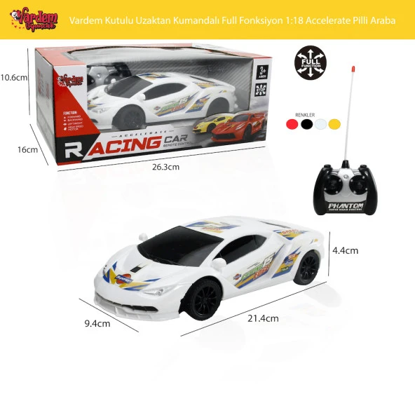 Vardem Uzaktan Kumandalı Full Fonksiyon 1:18 Accelerate Pilli Spor Araba - 2