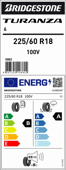 Bridgestone 225/60R18 100V Turanza 6 B-A-69 Yaz Suv Lastiği (Üretim Yılı: 2023)