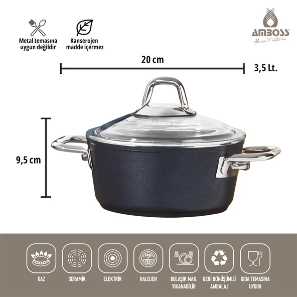 Amboss Crystal 7 Parça Granit Çift Renkli Tencere Seti - Siyah - 2