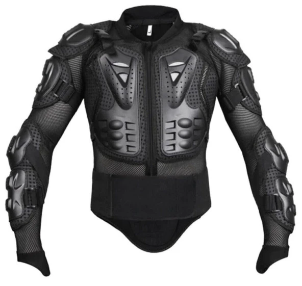 Siyah Body Armor Fileli Yazlık Full Koruma Omuz Sırt Dirsek Göğüs Karın Koruma Cross Motorcu Montu