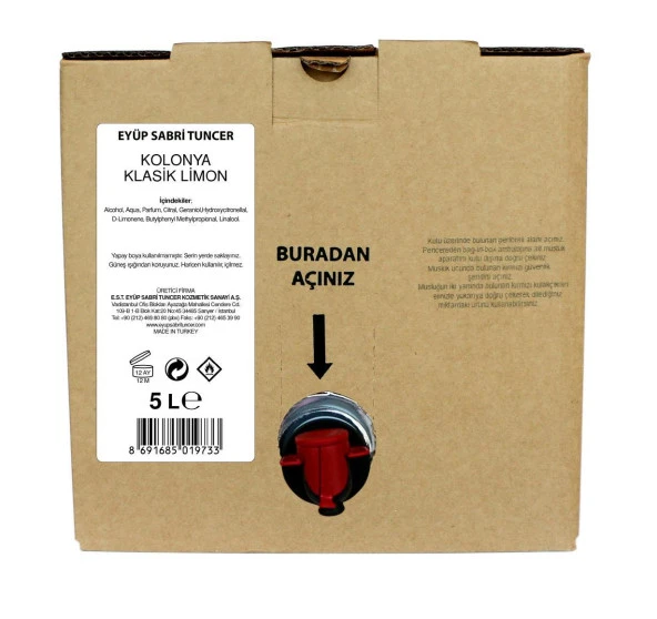 Eyüp Sabri Tuncer Klasik Limon Kolonyası 5 Litre Bag in Box