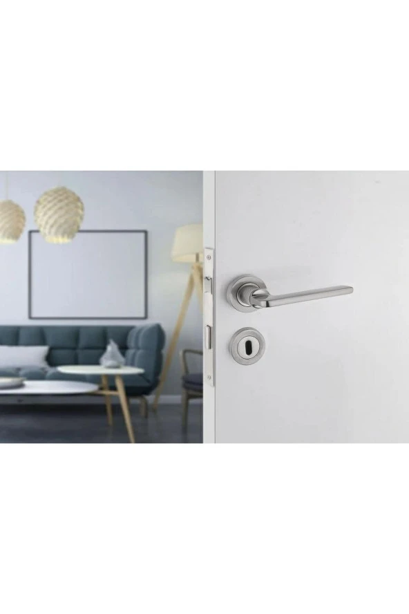 Hisar Inox Nikel Rozetli Yale Çelik Kapı Kolu Sol Basar Tek Yön - Resim 2