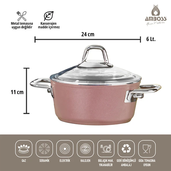 Amboss Crystal 7 Parça Granit Çift Renkli Tencere Seti - Rose Gold - 3