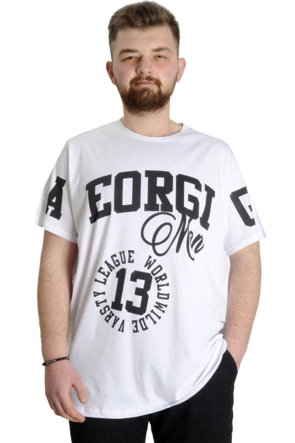 Mode XL Büyük Beden Erkek T-shirt GEORGIA 23136 Beyaz