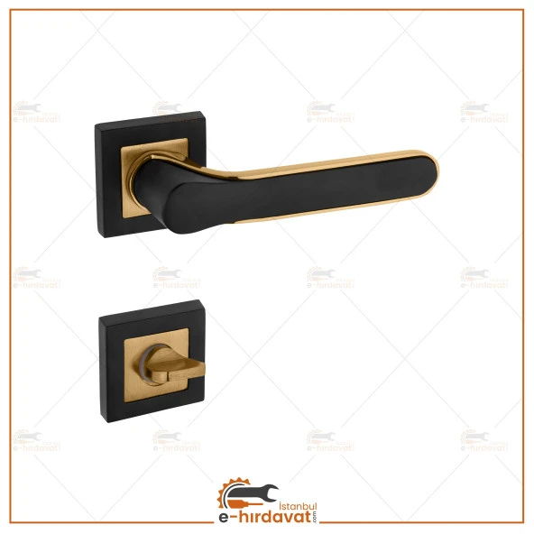 Zirve Lüx Siyah Albirifin Kare Rozetli Wc Kapı Kolu 1 Takım - Resim 2