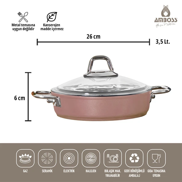 Amboss Crystal 7 Parça Granit Çift Renkli Tencere Seti - Rose Gold - 4