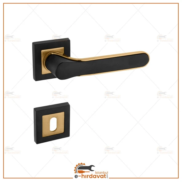 Zirve Lüx Siyah Albirifin Kare Rozetli Oda Kapı Kolu 1 Takım - Resim 2