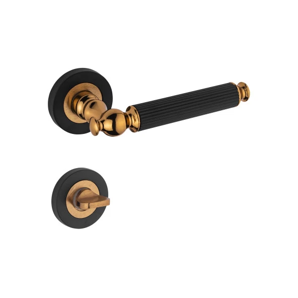 Hanedan Mat Siyah Albirifin Rozetli Wc Banyo Kapı Kolu 1 Takım ürün görseli