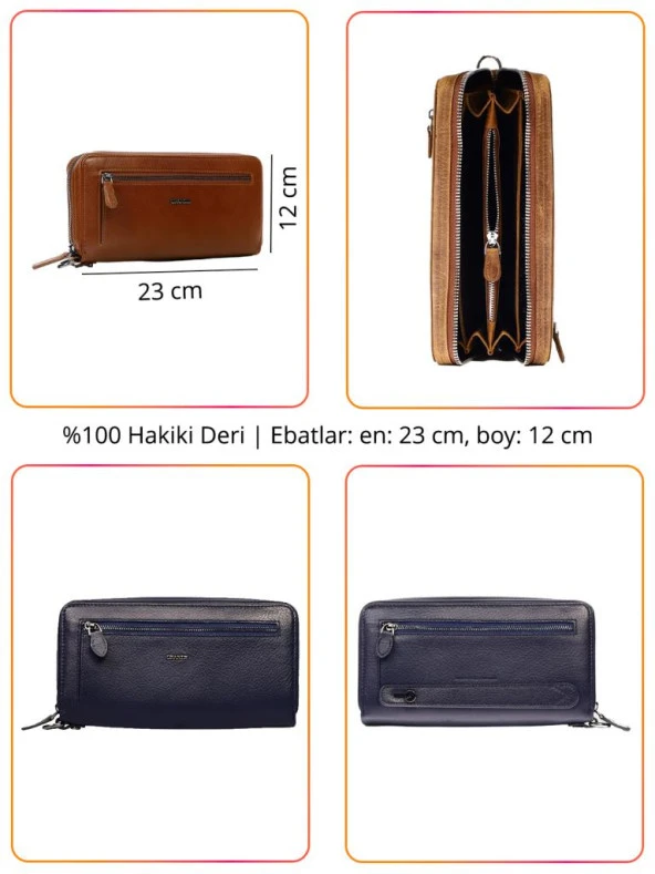 Grande Hakiki Deri Erkek El Çantası Lacivert 4274 - Resim 2