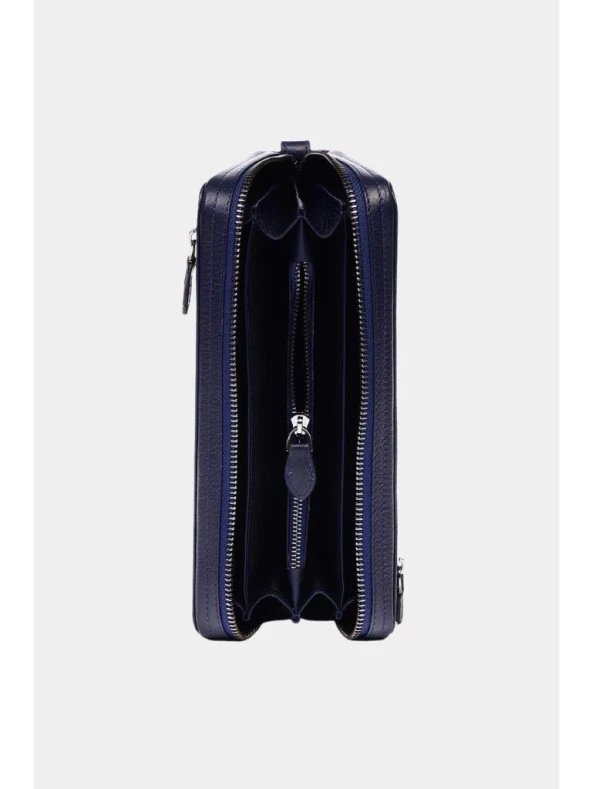 Grande Hakiki Deri Erkek El Çantası Lacivert 4274 - Resim 4