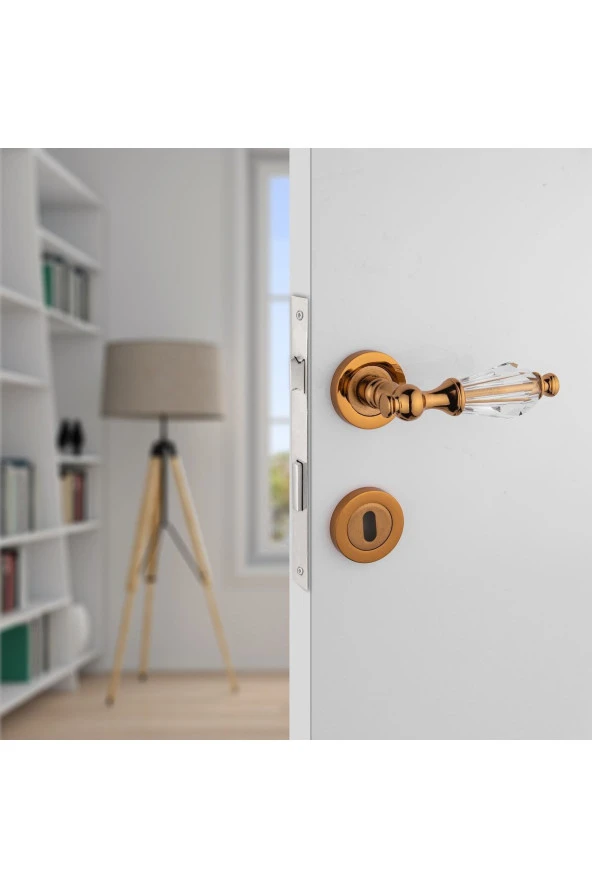 Topkapı Kristal Cam Rozetli Albirin Oda Kapı Kolu 1 Takım ürün görseli