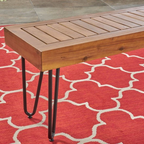 Ahşap Bench Modeli Dış Mekan Oturma Bankları Demir Ayaklı - 3